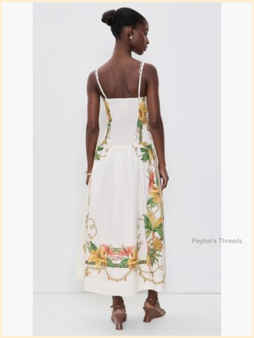 Square Neck Midi Dress with Smocked Back and Adjustable Straps - Picture 3 of 6